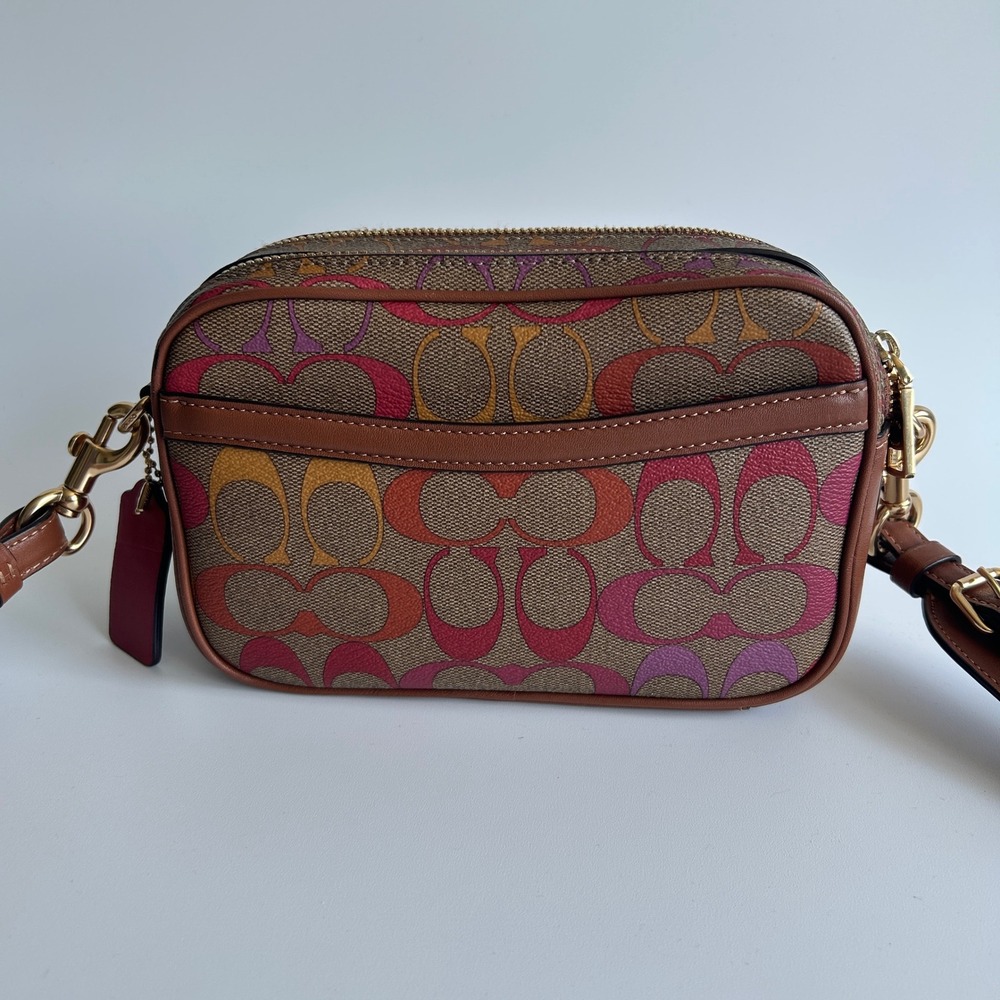 Coach Jes Crossbody 20 Rainbow Signature Canvas Leather Bag C1308 Excellent - Picture 2 of 11